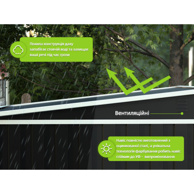 Металлический cадовый хозблок-сарай с односкатной крышей SS-02. цвет темно-серый