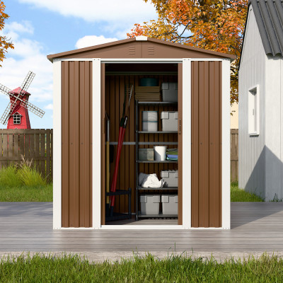 Металевий садовий госпблок-сарай з двосхилим дахом DS-02. колір коричневий