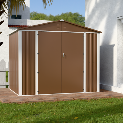 Металевий садовий госпблок-сарай з двосхилим дахом DS-03. колір коричневий