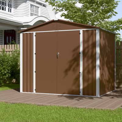 Металевий садовий госпблок-сарай з двосхилим дахом DS-03. колір коричневий