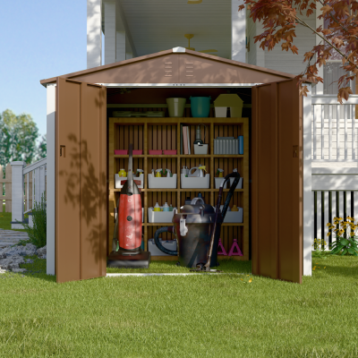 Металевий садовий госпблок-сарай з двосхилим дахом DS-03. колір коричневий