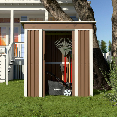 Металевий садовий госпблок-сарай з односхилим дахом SS-01. колір коричневий