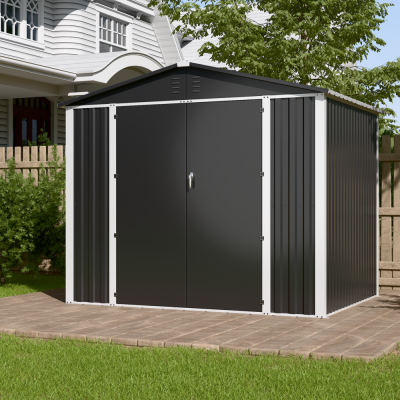 Металевий садовий госпблок-сарай з двосхилим дахом DS-03 CUSTOMIZED. колір темно-сірий