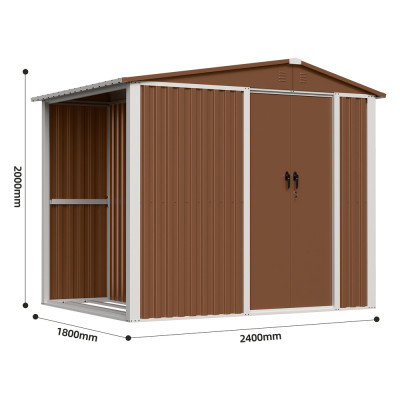 Металлический cадовый хозблок-сарай с двускатной крышей NEXT-дровник. цвет коричневый