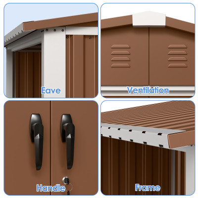 Металлический cадовый хозблок-сарай с двускатной крышей NEXT-дровник. цвет коричневый