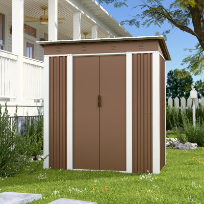 Металлический cадовый хозблок-сарай с односкатной крышей SS-02. цвет коричневый