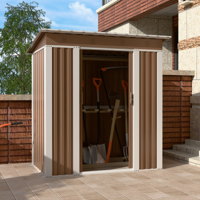 Металлический cадовый хозблок-сарай с односкатной крышей SS-02. цвет коричневый