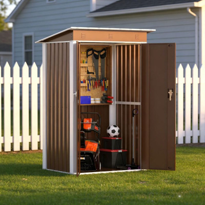 Металлический садовый хозблок-сарай с односкатной крышей SS-03. цвет коричневый