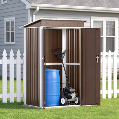 Металлический садовый хозблок-сарай с односкатной крышей SS-03. цвет коричневый