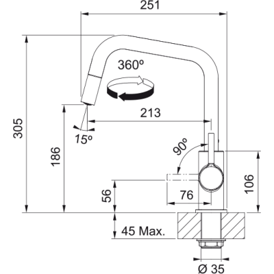 Змишувач Lina U Pull Down, Чорний матовий (115.0728.477)