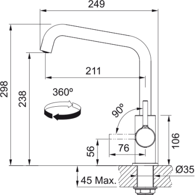 Змишувач ФРАНКЕ Лина У, Чорний матовий (115.0728.474)
