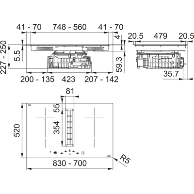 Плита с интегрированной висячей FRANKE Maris 2Gether FMA 8372 4RC R HI + фильтр (340.0731.879)