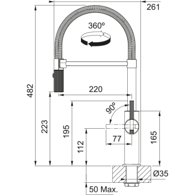 Змеишувач FRANKE Maris Stripes Semi Pro, гнучный вилив, Чорний матовий (115.0747.678)