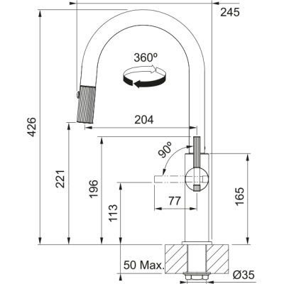 Змеишувач FRANKE Марис Страйпс J, поворотный витяжний, Чорний матовый (115.0747.672)