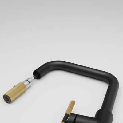 Змішувач FRANKE Maris Stripes U, поворотный витяжний, Bi-Matte Black/Gold (115.0747.676)