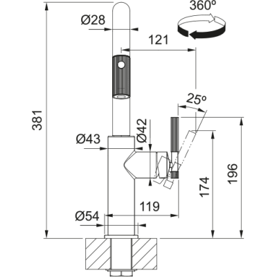 Змеишувач FRANKE Maris Stripes U, поворотный витяжний, черный матовый (115.0747.675)