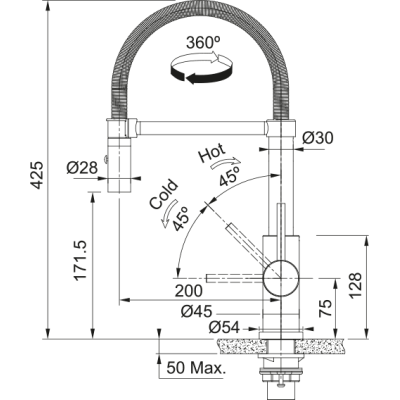 Змеевик FRANKE Smart Glenda Semi Pro, гнуцкий вилив, Нержавеющая сталь (115.0747.475)