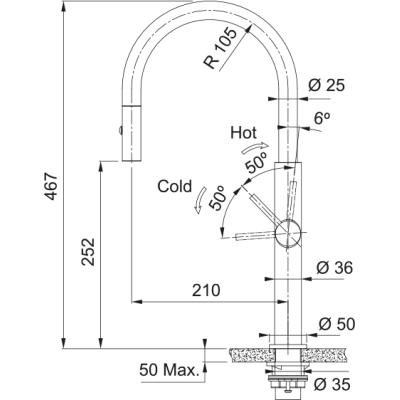 Змеевик FRANKE Pescara J PVD, поворотный витяжний, Нержавеющая сталь (115.0741.694)