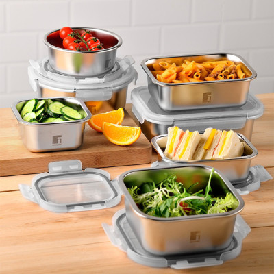 Контейнер для хранения из нержавеющей стали Bergner Go Lovers, 690 мл, круглый (BG-36315-GY)