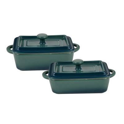 Набір керамічних міні-каструль з кришками Bergner Excalibur, зелений, прямокутні, 2 шт (BG-13363-GR)