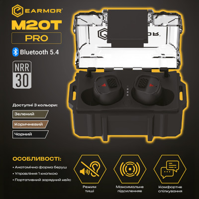 Активные защитные наушники (беруши) M20T Pro (BK) с Bluetooth - NRR30