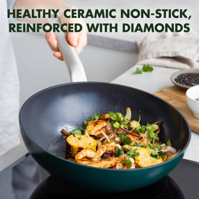 Вок GreenPan Evolution, 28 см, 3,6 л з керамічним покриттям, темно-зелений (CC006392-001)