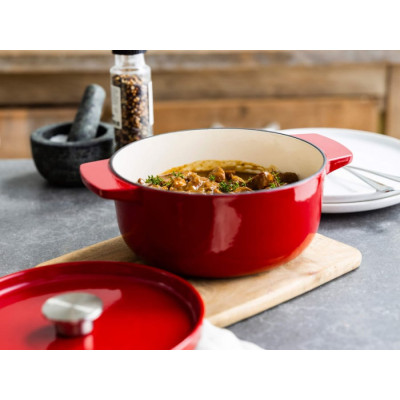 Каструля чавунна з кришкою KitchenAid, 22 см, 3,3 л, червона (CC006057-001)