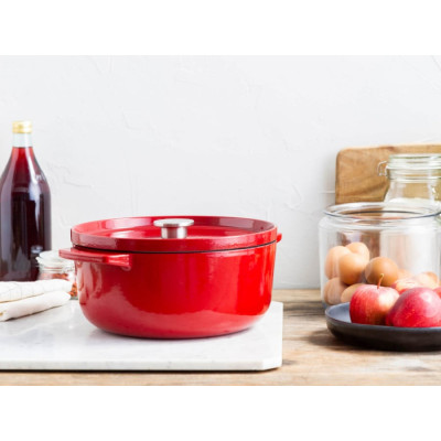 Каструля чавунна з кришкою KitchenAid, 26 см, 5,2 л, червона (CC006060-001)
