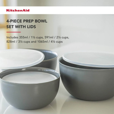 Набір мисок з кришкою KitchenAid Coreline, 4 шт, 355/591/828/1065 мл (KQG176OSCGG)