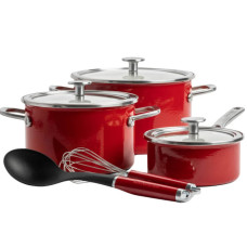 Набір посуду KitchenAid Steel Core, 8 предметів, 16/20/24 см, 1,3/3,7/6 л, червоний (CC004920-001)