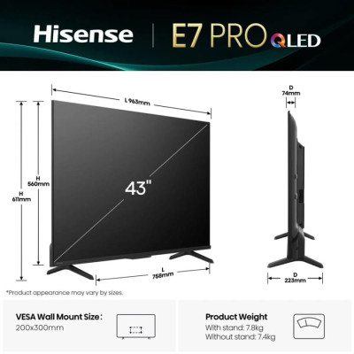 Телевізор Hisense QLED 43E7Q PRO