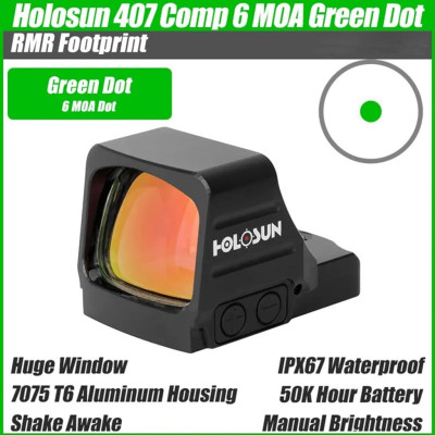 Коліматорний приціл пістолетний RMR Holosun HE407COMP Green Dot точка 6 MOA