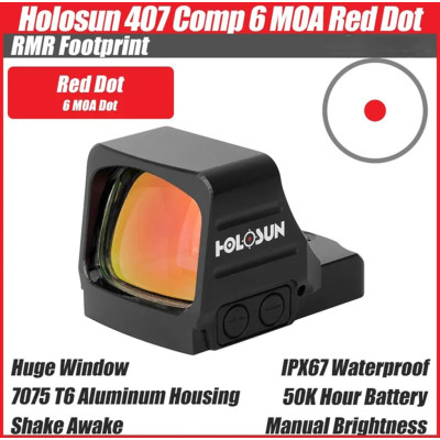 Коліматорний приціл пістолетний RMR Holosun HS407COMP Red Dot точка 6 MOA