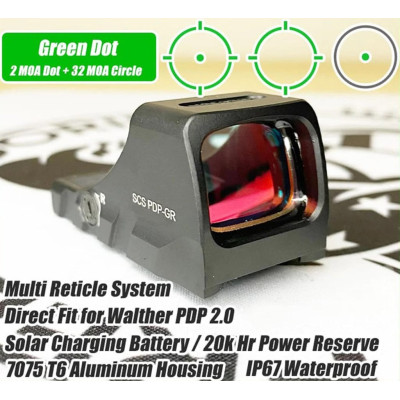 Коліматорний приціл пістолетний Holosun SCS-PDP-GR MOA + 32 MOA для Walther PDP 2.0