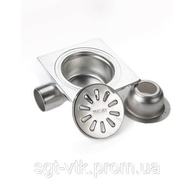 Трап из нержавеющей стали 15*15см, горизонтальный, D50